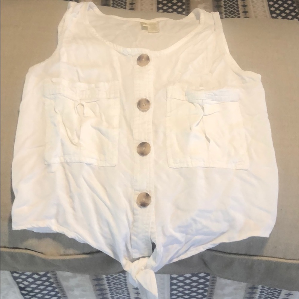 White front tie cropped top